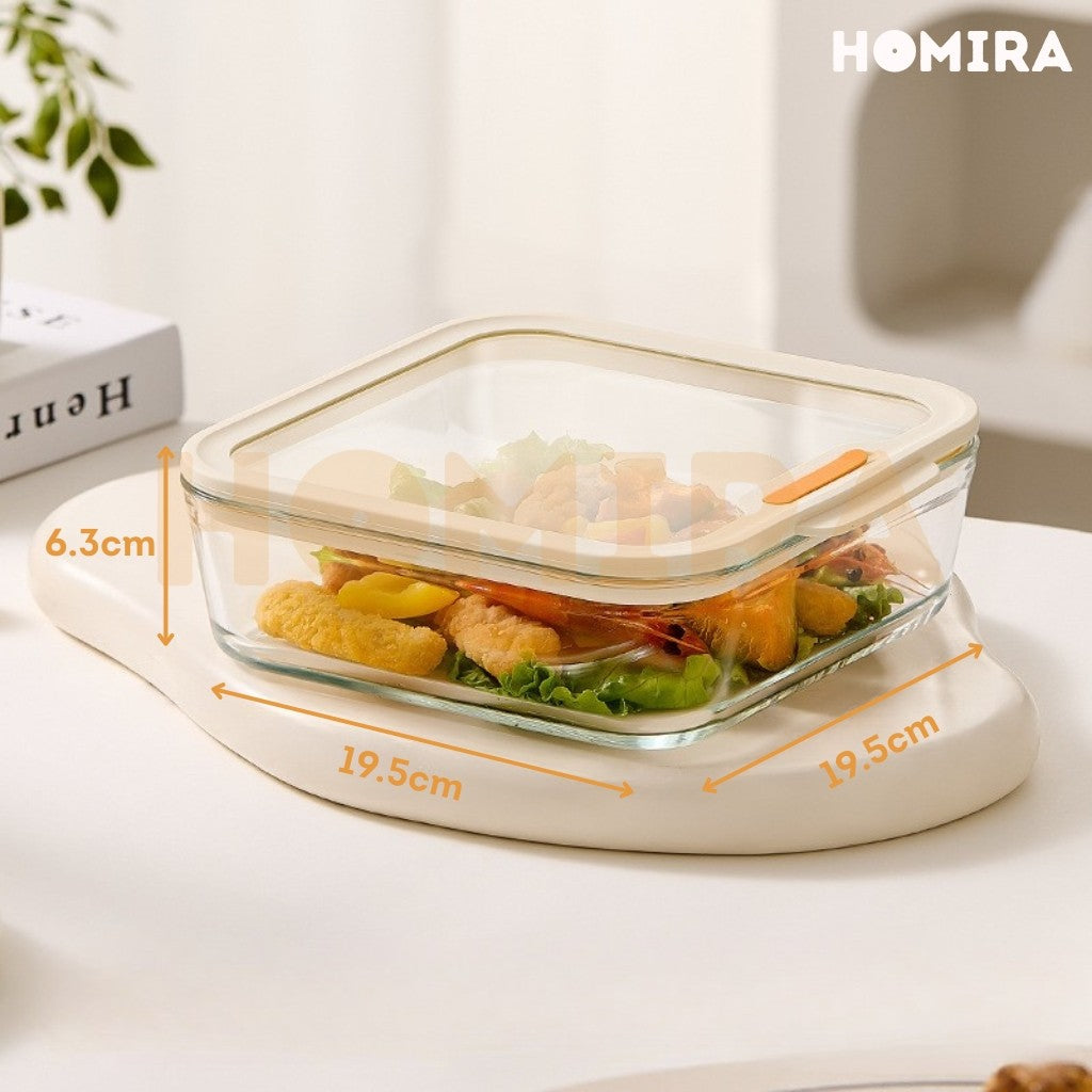 Timeless Series Square Borosilicate Glass Food Container 1370ml (2pcs)