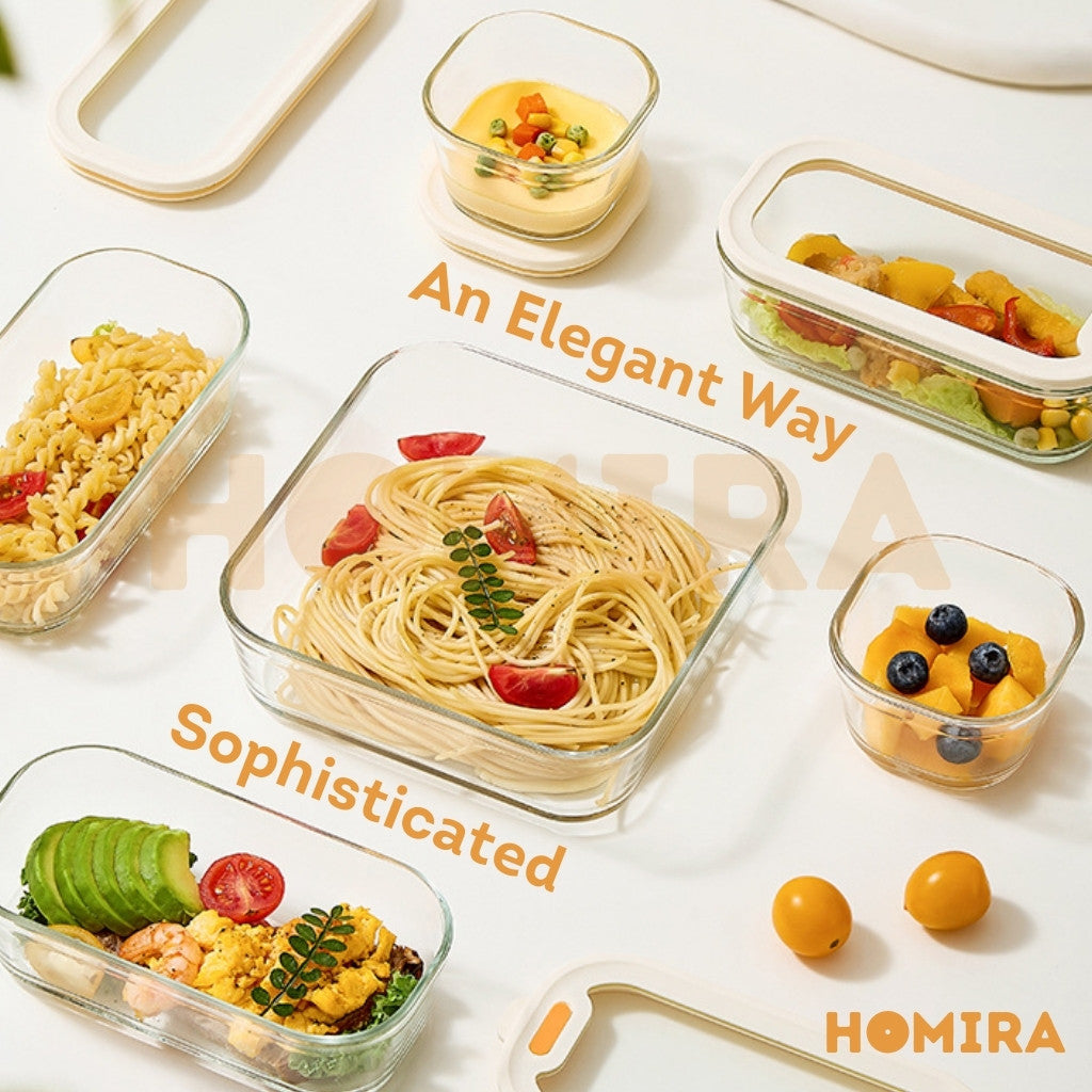Timeless Series Square Borosilicate Glass Food Container 240ml / 560ml / 1370ml