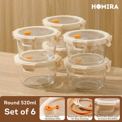 Homira Signature Series Round Borosilicate Glass Food Container 520ml