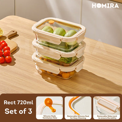 Homira Signature Series Borosilicate Glass Food Container (Rectangle)