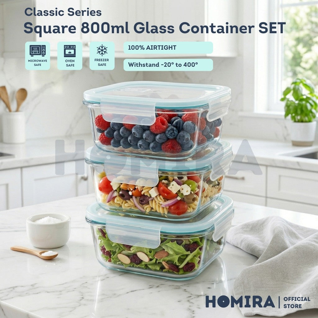 Homira Classic Series Borosilicate Glass Food Container (Square)