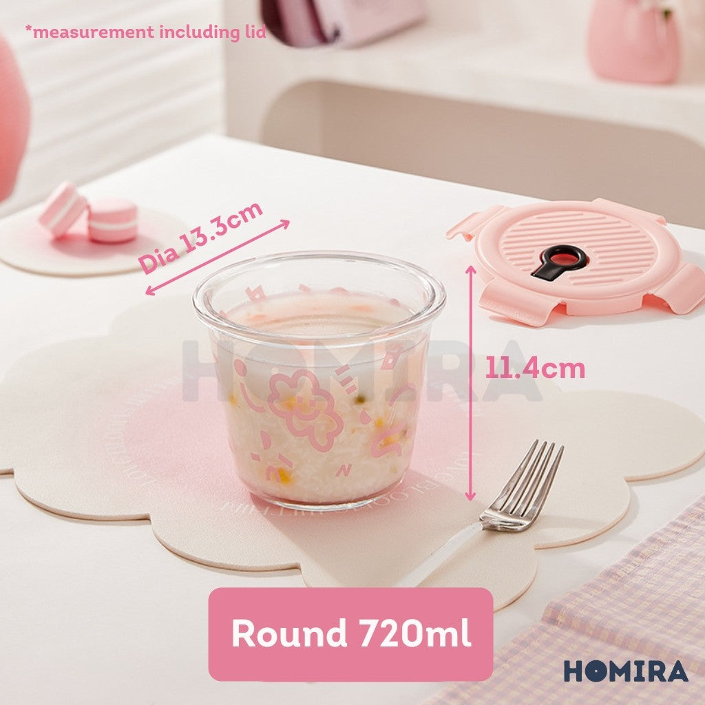 Homira Lovey Cloud Series Borosilicate Glass Food Container–Airtight Leakproof Lunch Box (450ml–1100ml)