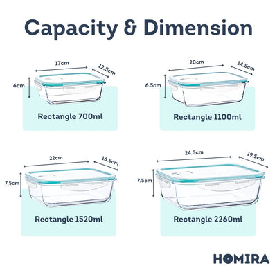 Homira Classic Series Borosilicate Glass Food Container (Rectangle)