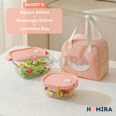 Summer Series Borosilicate Glass Lunchbox Bag Set
