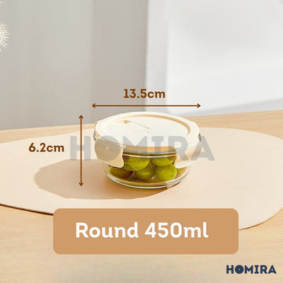 Homira Buttercream Series Round Borosilicate Glass Food Container 450ml-1100ml