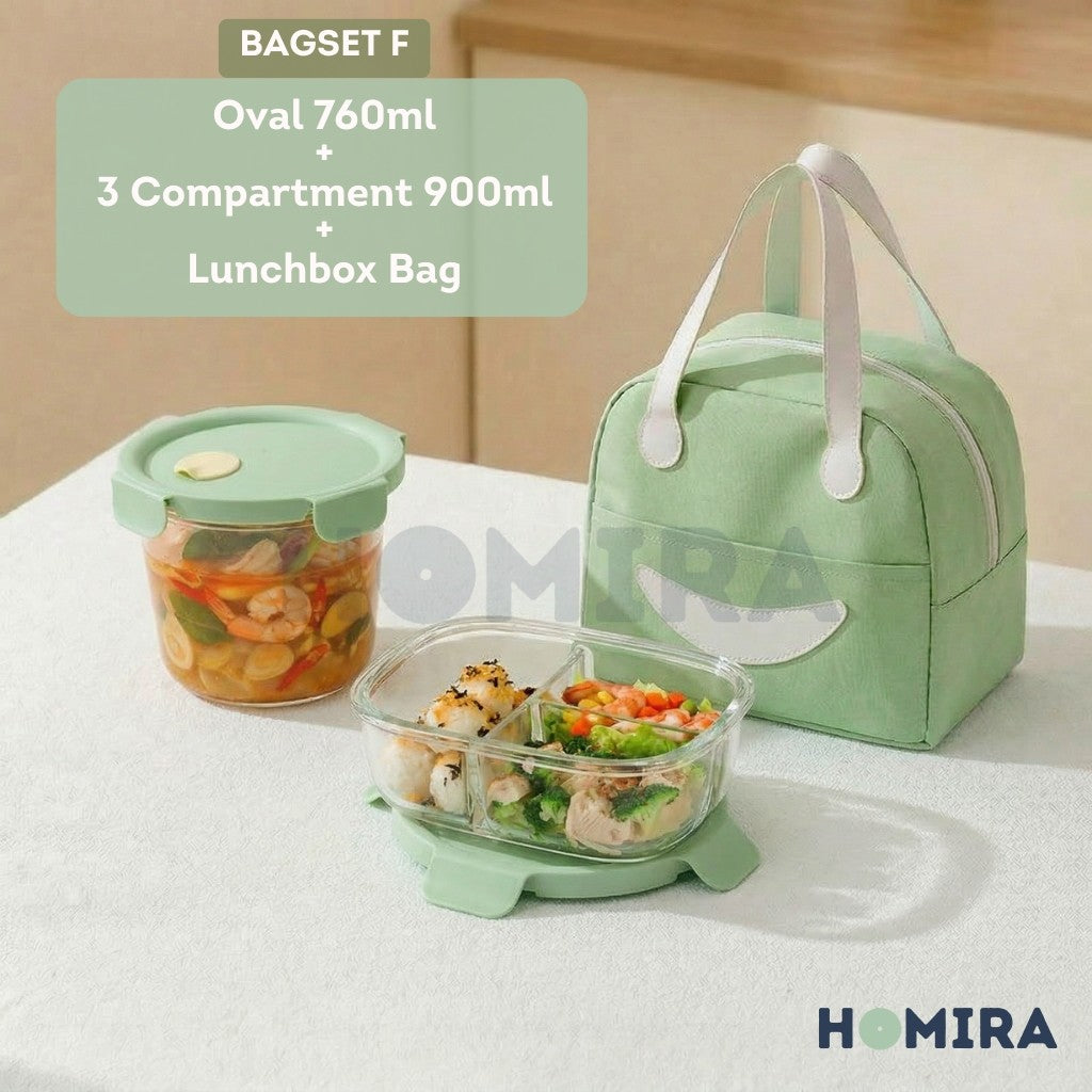 Summer Series Borosilicate Glass Lunchbox Bag Set