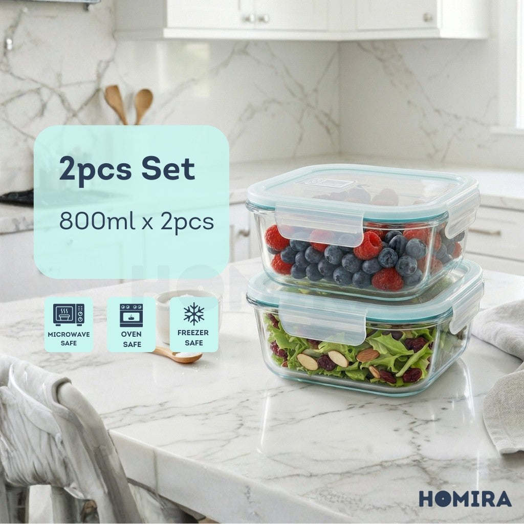 Homira Classic Series Borosilicate Glass Food Container (Square)