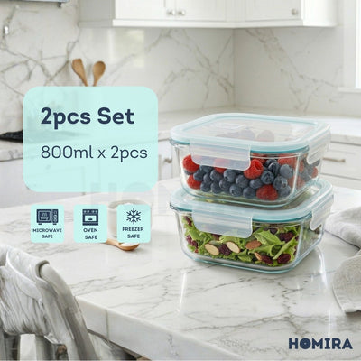 Homira Classic Series Borosilicate Glass Food Container (Square)