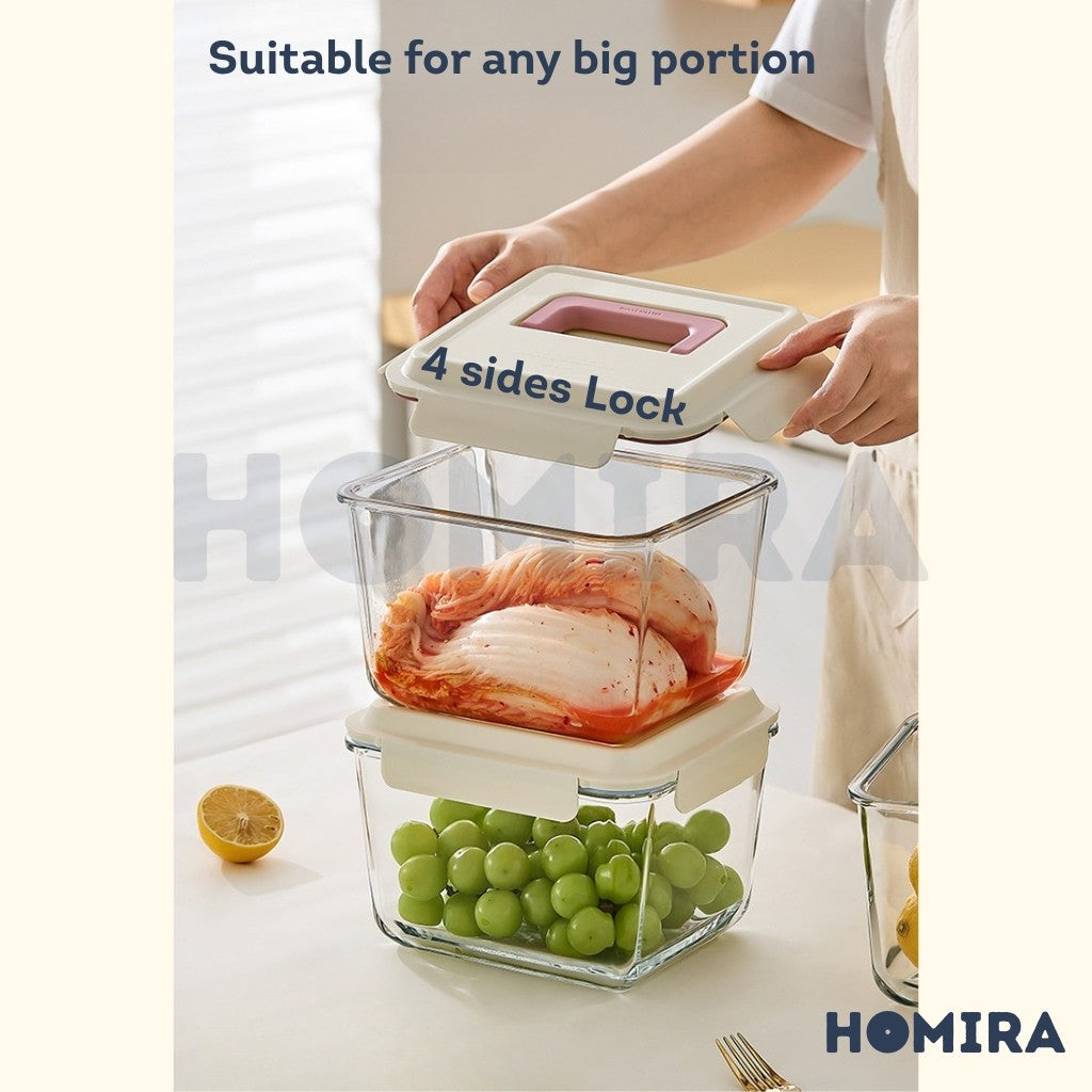 Homira Big Rectangle Borosilicate Glass Food Container with handle 3700ml