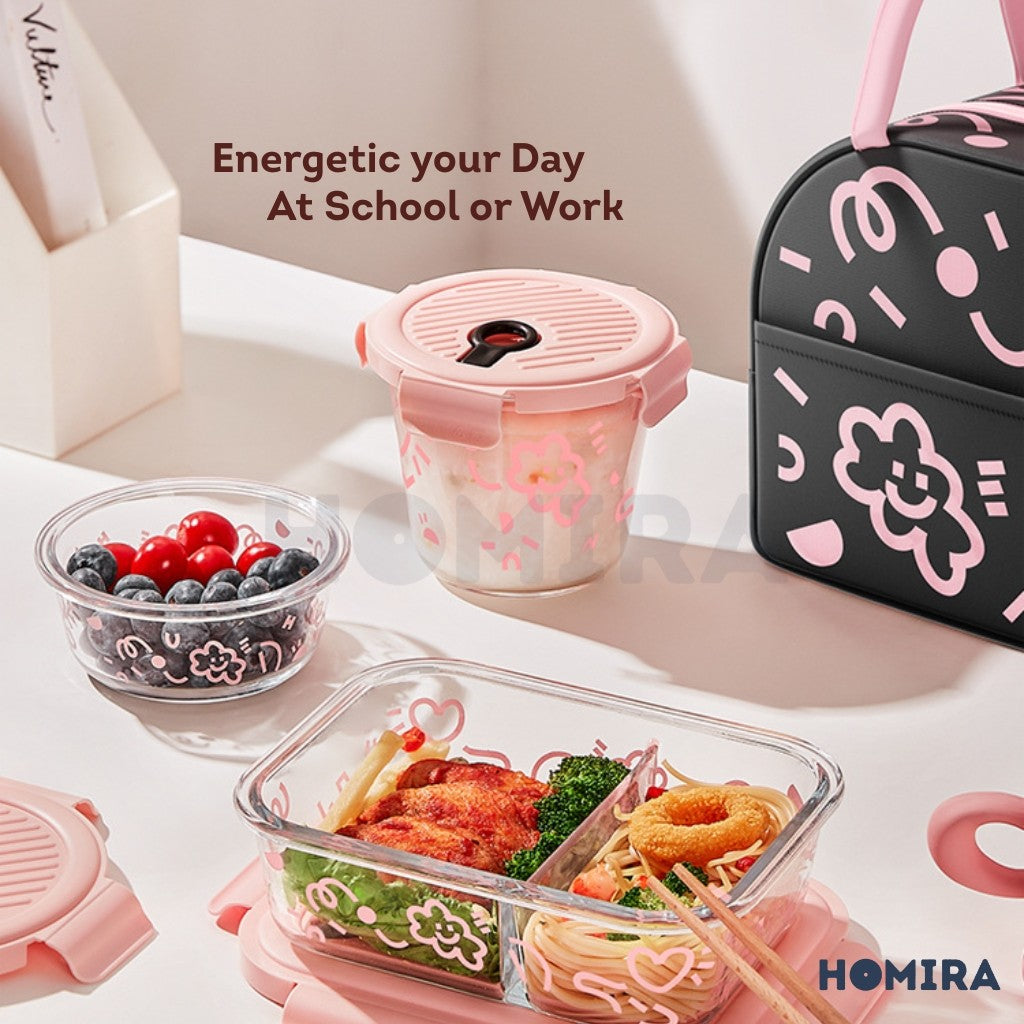 Homira Lovey Cloud Series Borosilicate Glass Food Container–Airtight Leakproof Lunch Box (450ml–1100ml)