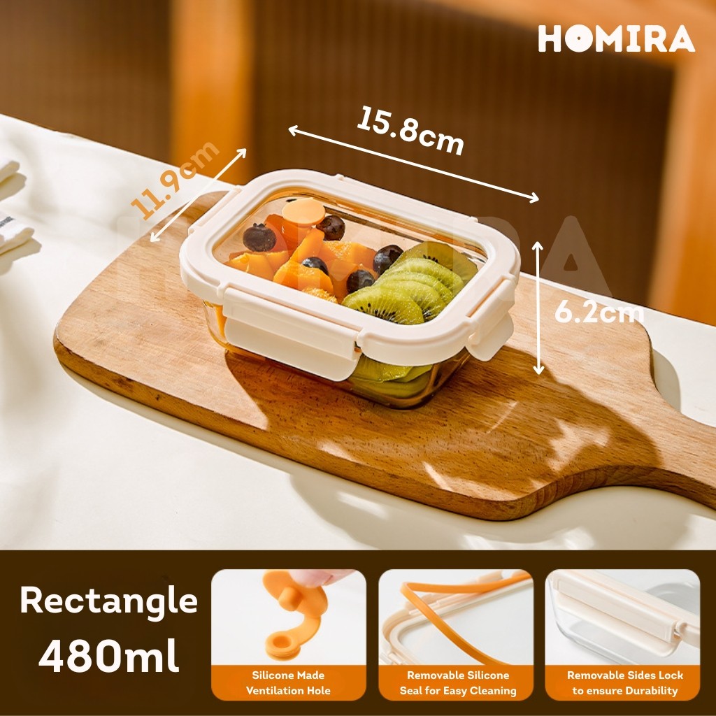 Homira Signature Series Borosilicate Glass Food Container 450ml-2600ml