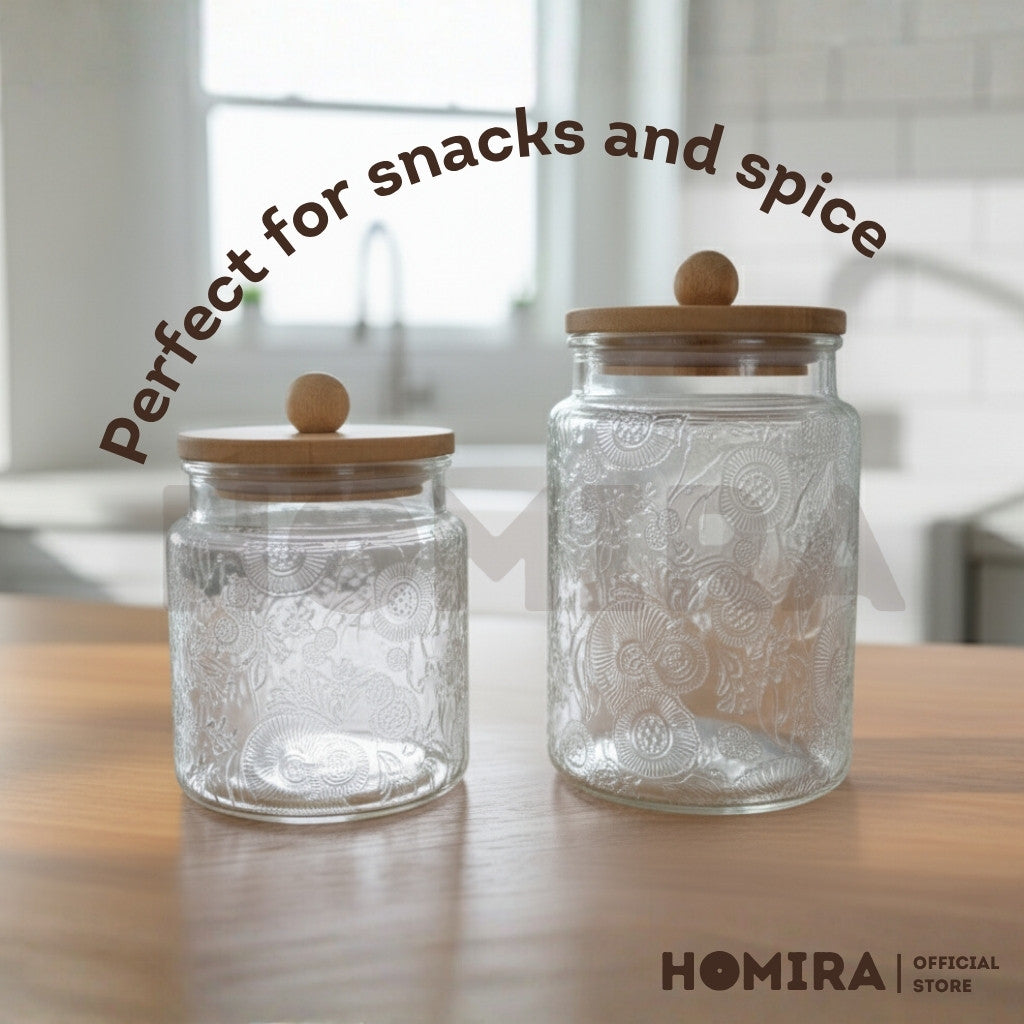 Homira Glass Jar with Wooden Lid – Food Storage Container | Kitchen Organizer Canister (520ml & 720ml)