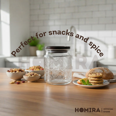 Homira Glass Jar with Wooden Lid – Food Storage Container | Kitchen Organizer Canister (520ml & 720ml)