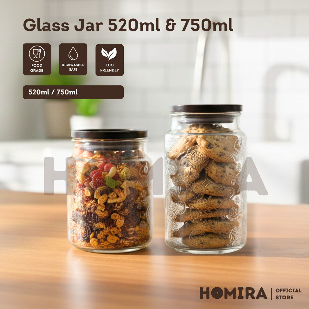 Homira Glass Jar with Wooden Lid – Food Storage Container | Kitchen Organizer Canister (520ml & 720ml)