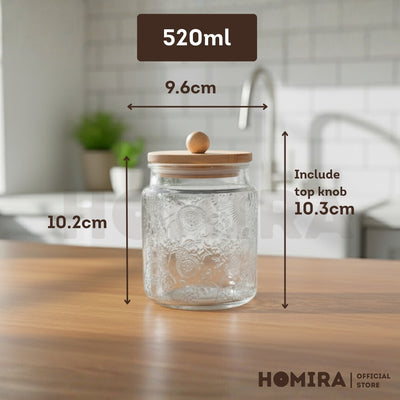 Homira Glass Jar with Wooden Lid – Food Storage Container | Kitchen Organizer Canister (520ml & 720ml)