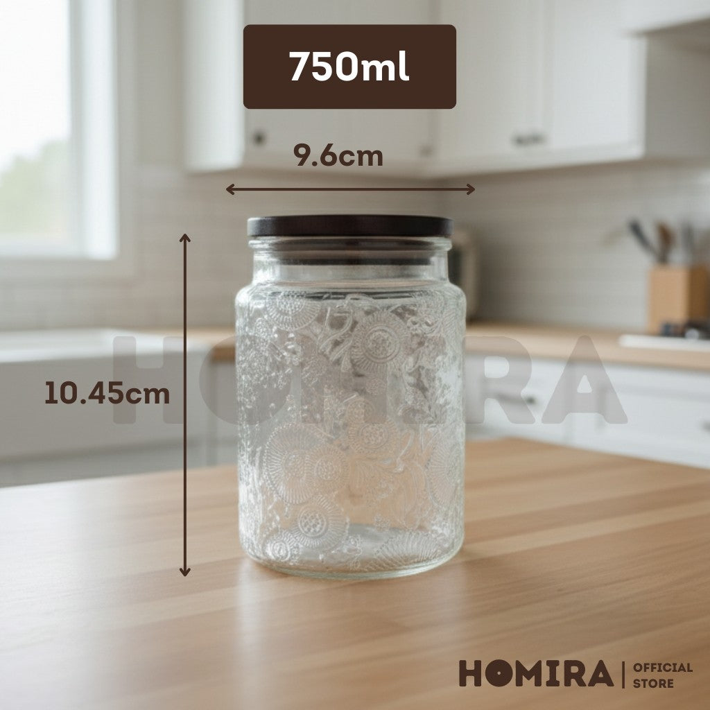 Homira Glass Jar with Wooden Lid – Food Storage Container | Kitchen Organizer Canister (520ml & 720ml)
