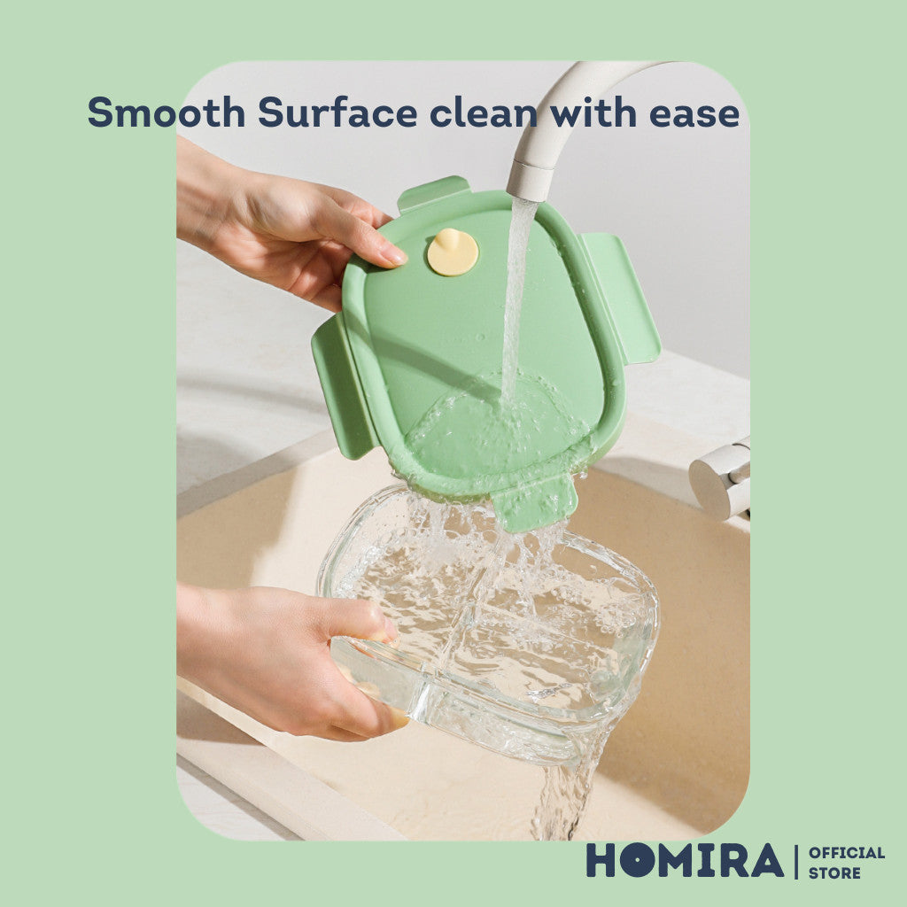 HOMIRA Avocado Green Borosilicate Glass Food Container (450ml - 940ml)