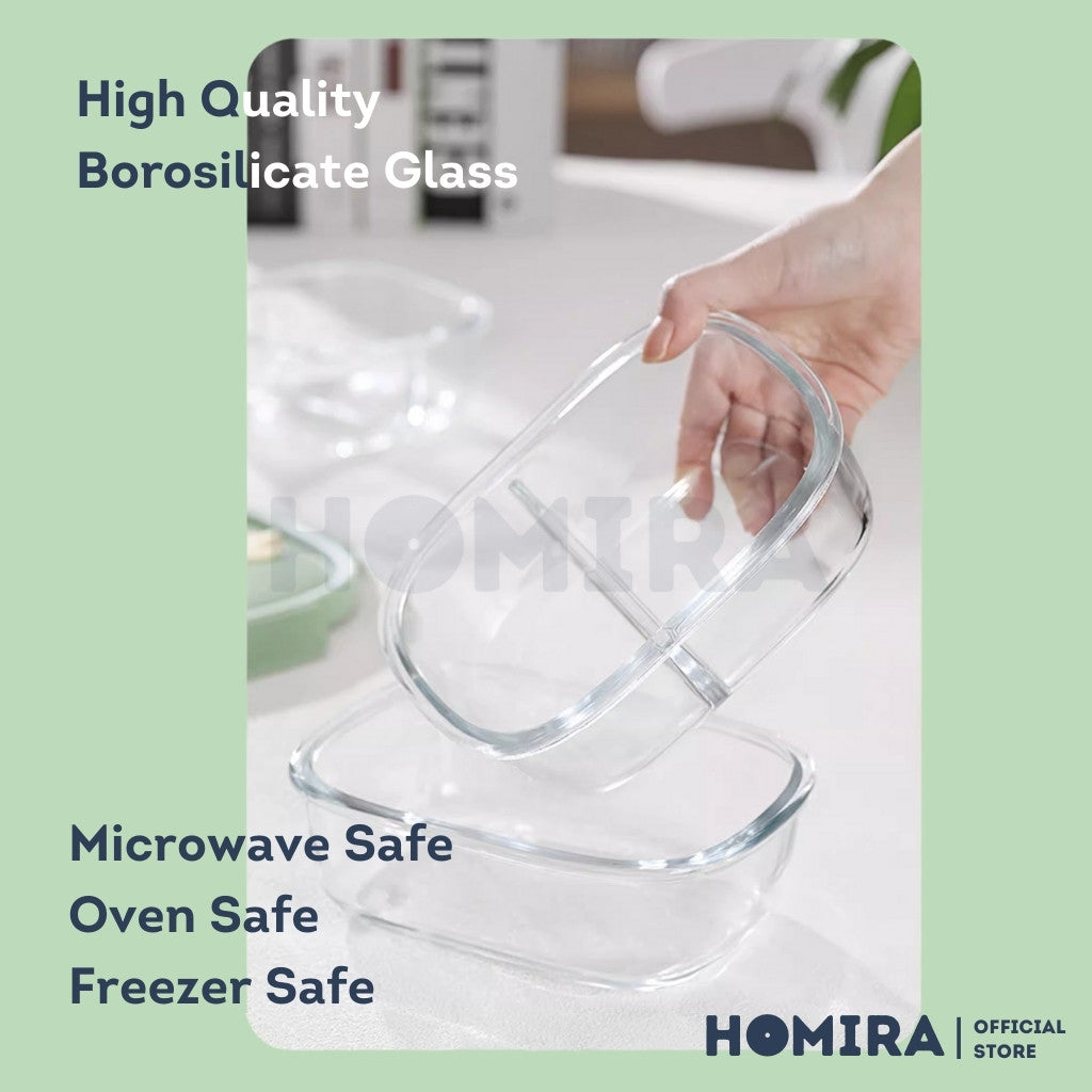 Homira Avocado Green Borosilicate Glass Food Container – Airtight Leakproof Lunch Box (450ml–940ml)
