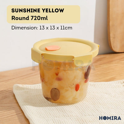Homira Round Tall Borosilicate Glass Food Container 720ml – Airtight Leakproof Lunch Box | Microwave Oven Safe
