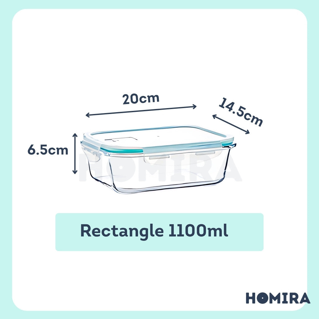 Homira Classic Borosilicate Glass Food Container – Airtight Leakproof Oven Safe | (130ml-2600ml)