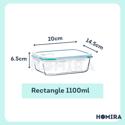 Homira Classic Borosilicate Glass Food Container – Airtight Leakproof Oven Safe | (130ml-2600ml)