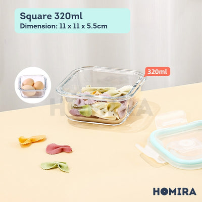 Homira Classic Borosilicate Glass Food Container – Airtight Leakproof Oven Safe | (130ml-2600ml)