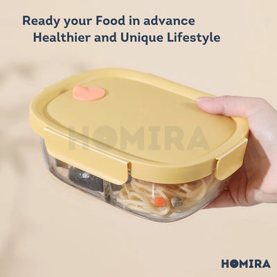Homira Sunshine Yellow Borosilicate Glass Food Container – Airtight Leakproof Lunch Box | (450ml–940ml)