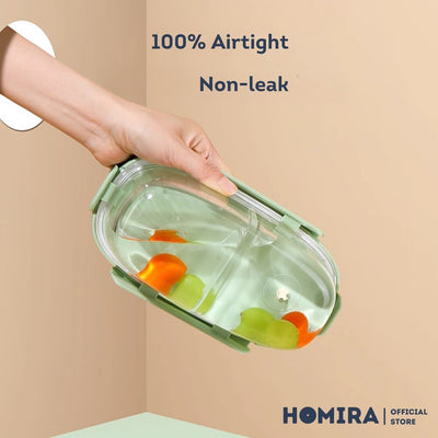 Homira Long Oval Borosilicate Glass Food Container 760ml – Airtight Leakproof Lunch Box | Microwave & Oven Safe