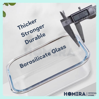 Homira Classic Borosilicate Glass Food Container – Airtight Leakproof Oven Safe | (130ml-2600ml)