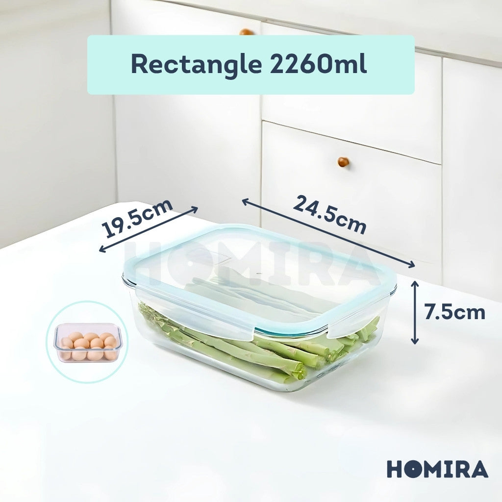Homira Classic Borosilicate Glass Food Container – Airtight Leakproof Oven Safe | (130ml-2600ml)