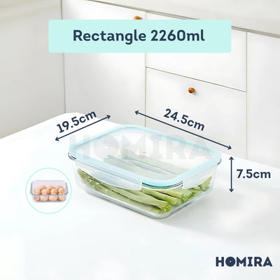 Homira Classic Borosilicate Glass Food Container – Airtight Leakproof Oven Safe | (130ml-2600ml)
