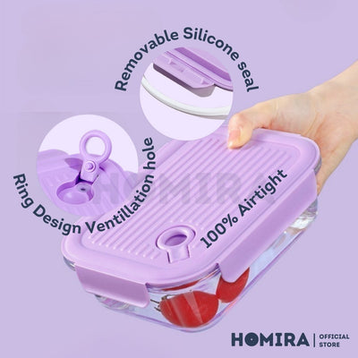 Homira Floral Blossom Series Borosilicate Glass Food Container – Airtight Leakproof Lunch Box | (450ml–1100m)