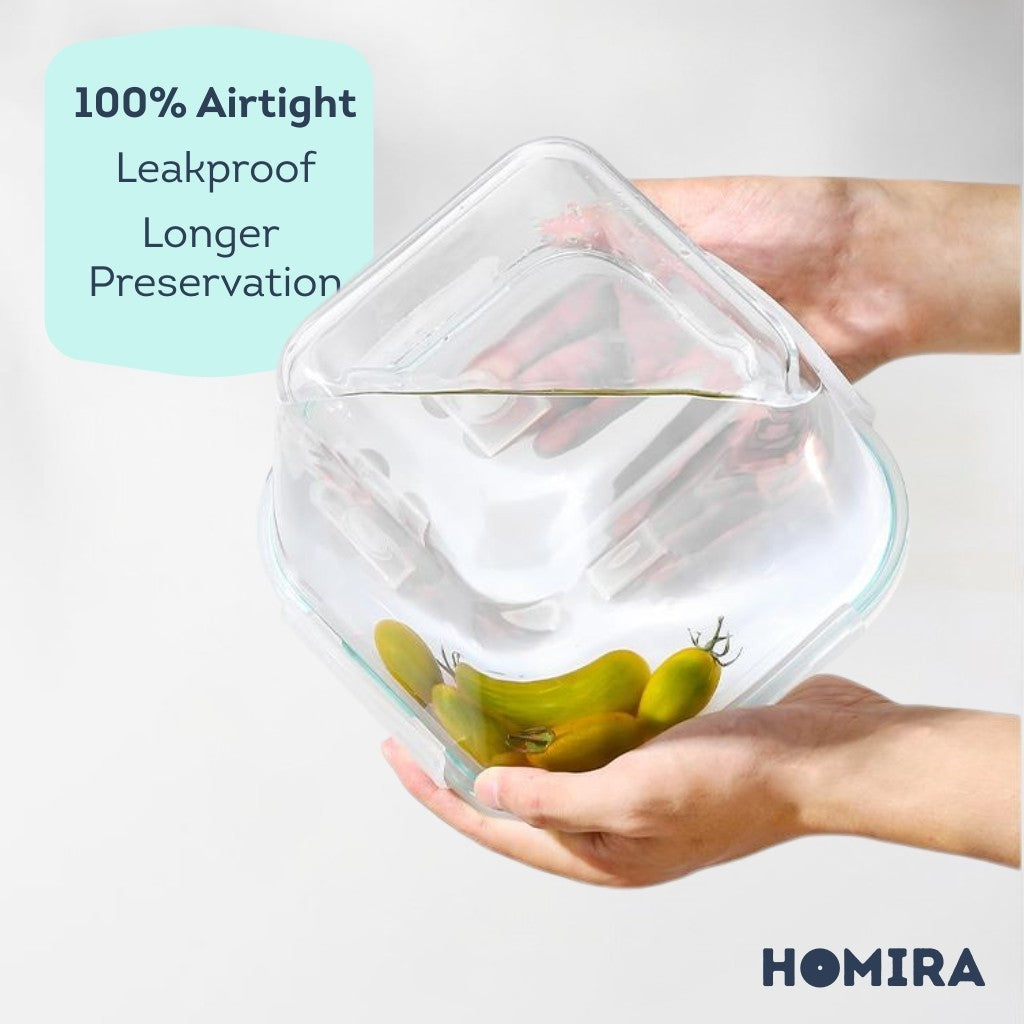 HOMIRA Classic Series Square Giant Borosilicate Glass Food Container (2000ml)