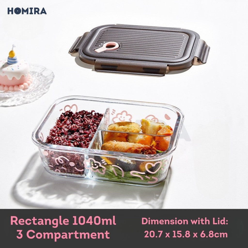 Homira Lovey Cloud Series Borosilicate Glass Food Container–Airtight Leakproof Lunch Box (450ml–1100ml)