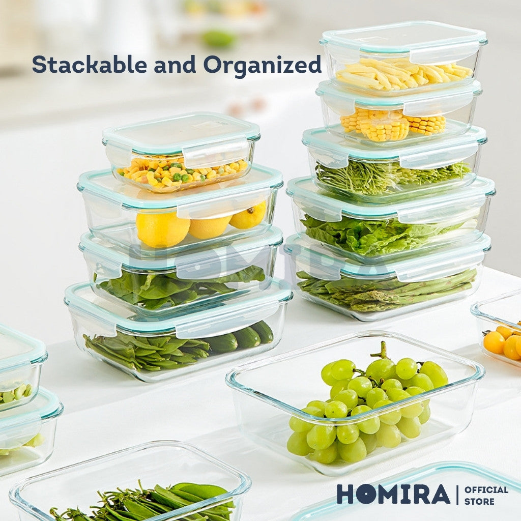 Homira Classic Borosilicate Glass Food Container – Airtight Leakproof Oven Safe | (130ml-2600ml)