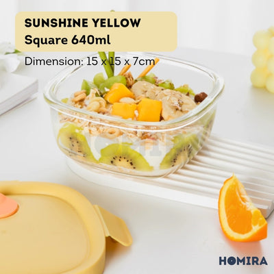 Homira Summer Series Borosilicate Glass Food Container – Airtight Leakproof Lunch Box | (450ml–940ml)