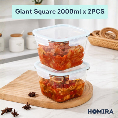 HOMIRA Classic Series Square Giant Borosilicate Glass Food Container (2000ml)