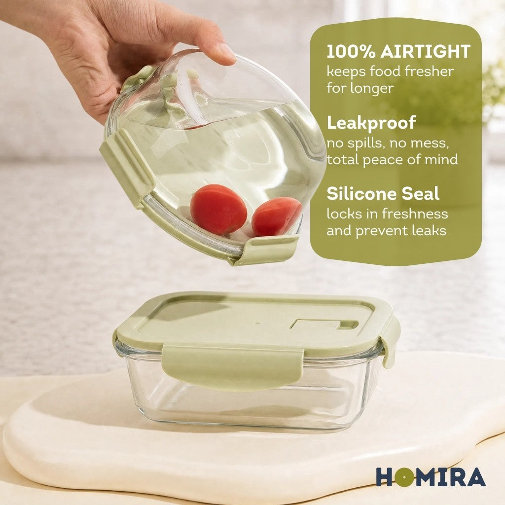 HOMIRA Borosilicate Glass Food Container Set - Natural Green Family Collection