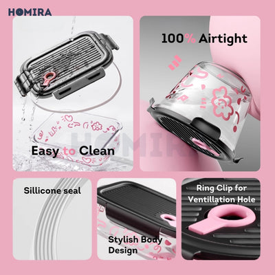 Homira Lovey Cloud Series Borosilicate Glass Food Container with Bag Set – Airtight Lunch Box | (450ml–1100ml)