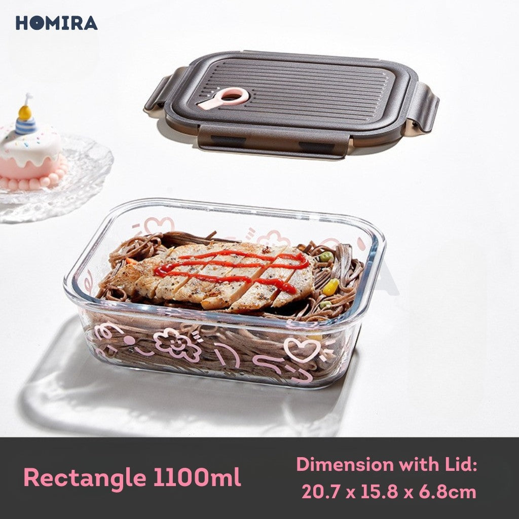 Homira Lovey Cloud Series Borosilicate Glass Food Container–Airtight Leakproof Lunch Box (450ml–1100ml)