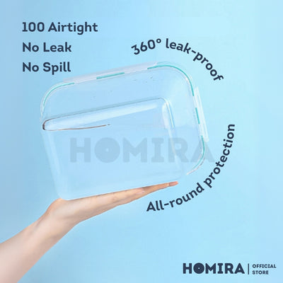 Homira Classic Big Rectangle Borosilicate Glass Food Container 2600ml – Large Airtight Oven Safe