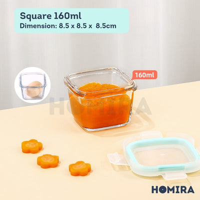 Homira Classic Series Mini Borosilicate Glass Food Container – Airtight Leakproof | (130ml–450ml)