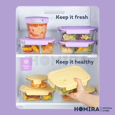 Homira Floral Blossom Series Borosilicate Glass Food Container – Airtight Leakproof Lunch Box | (450ml–1100m)