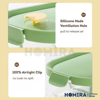 Homira Summer Series Rectangle Borosilicate Glass Food Container – Airtight Lunch Box | Oven Safe (760ml-940ml)