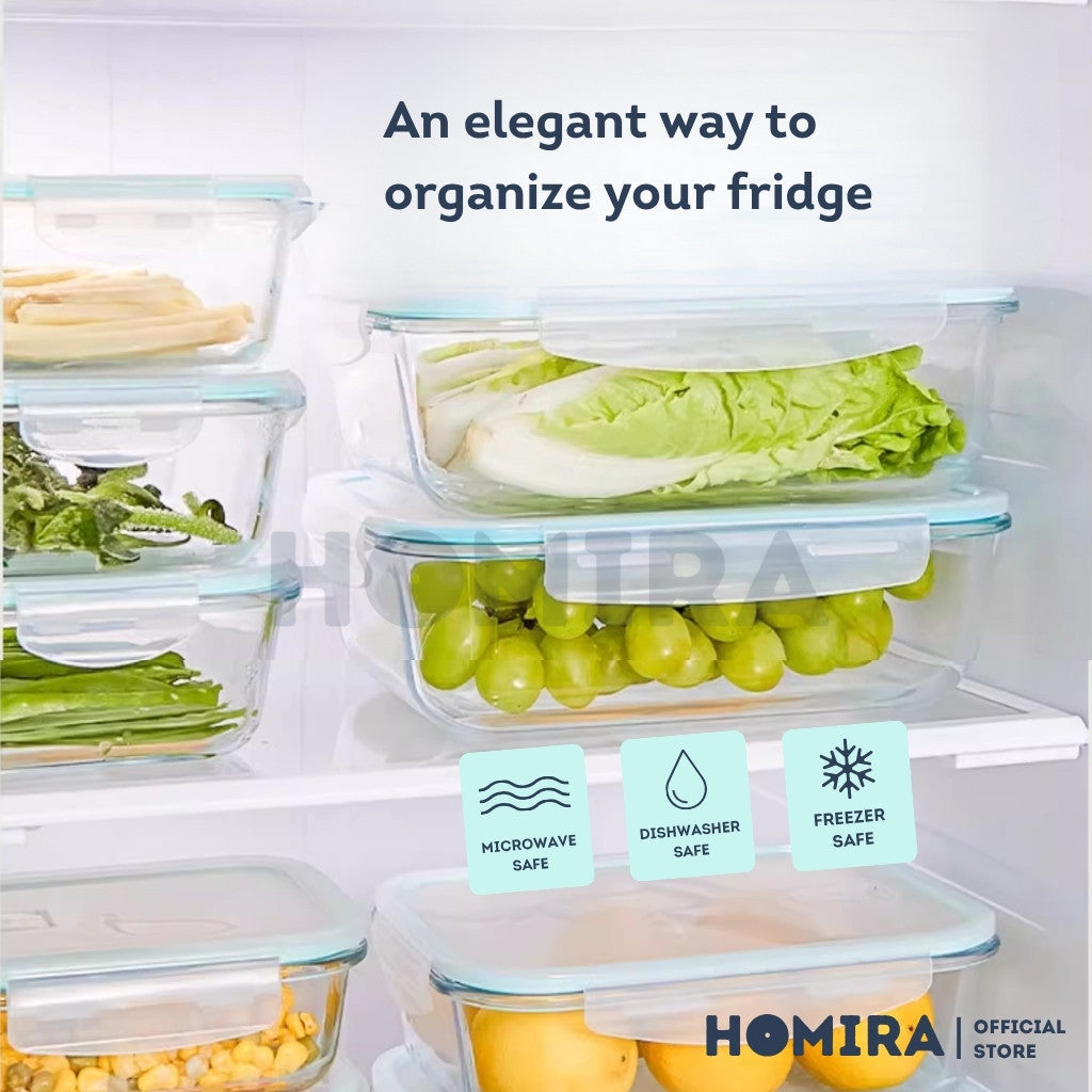 Homira Rectangle Borosilicate Glass Food Container 2260ml – Airtight Leakproof | Microwave & Oven Safe