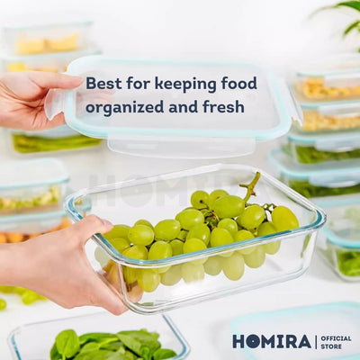 Homira Classic Rectangle Borosilicate Glass Food Container 1520ml – Airtight Leakproof | Oven Safe