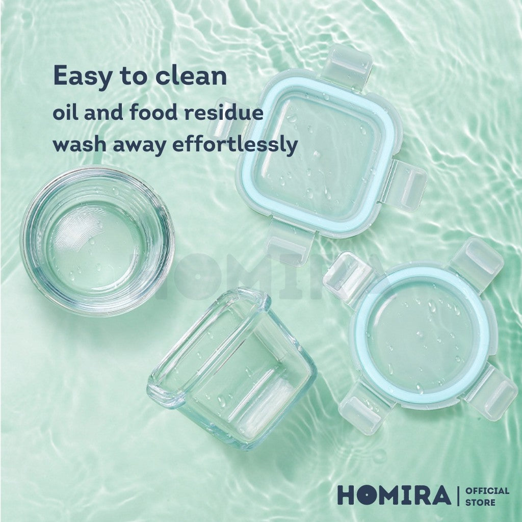 Homira Classic Series Mini Borosilicate Glass Food Container – Airtight Leakproof | (130ml–450ml)