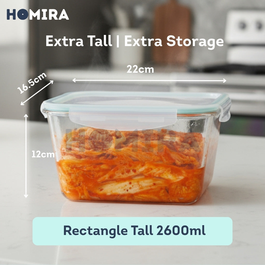 Homira Classic Borosilicate Glass Food Container – Airtight Leakproof Oven Safe | (130ml-2600ml)