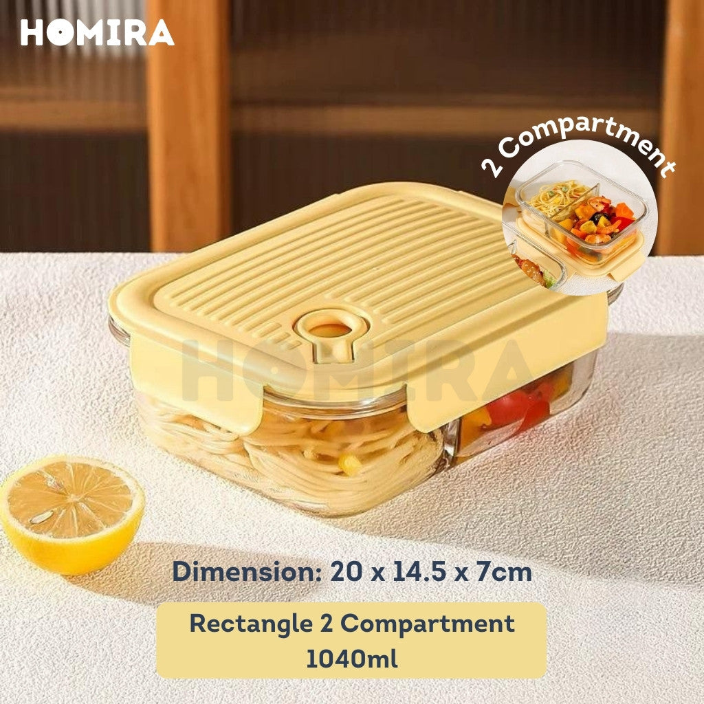 Homira Sunflower Yellow Borosilicate Glass Food Container – Airtight Leakproof Lunch Box | (450ml–1100ml)