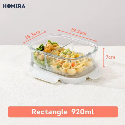 Homira Sunset Grey Series Borosilicate Glass Food Container – Airtight Leakproof Lunch Box | (640ml–940ml)